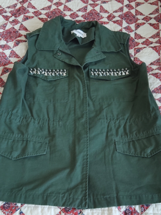 BB Dakota Jackets & Blazers - BB Dakota Olive Green Stud-Embellished Utility Vest
